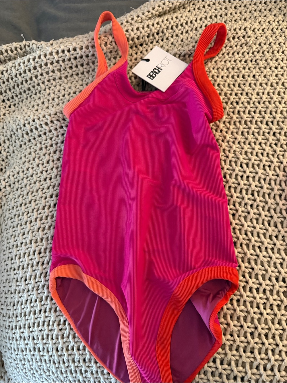 Beach Riot Maco Hot Pink One-Piece Swimsuit with Orange Trim